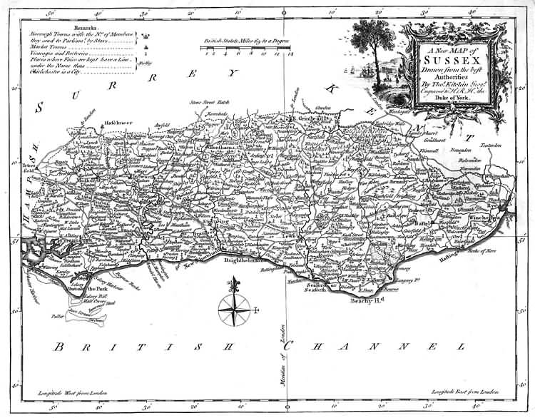 A New Map of Sussex by Thomas Kitchin - 1763