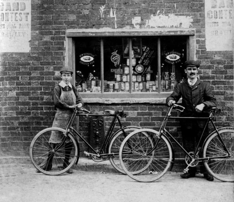 Frank Ridley in front of his first Bicycle Shop, Nutley High Street - 1911
