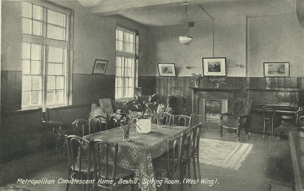West Wing Sitting Room, Metropolitan Convalescent Home, Bexhill - c 1920