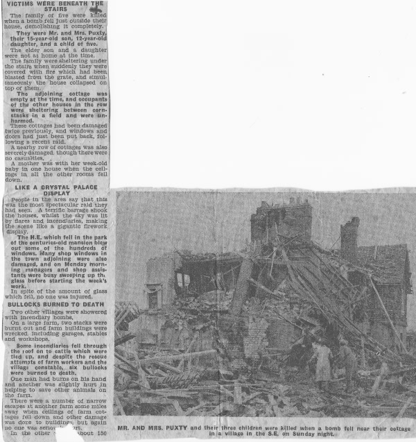 Alf Puxty and Family killed at Halstead - 1944